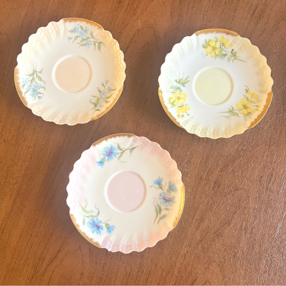 3 vintage Limoges porcelain saucers lovely floral great for many uses - …